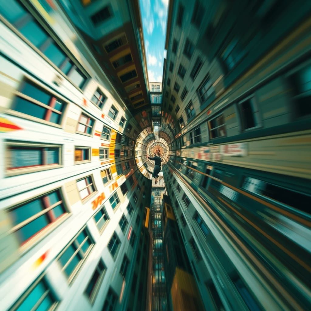 Abstract Vertigo Art: Falling Through Twisting Buildings