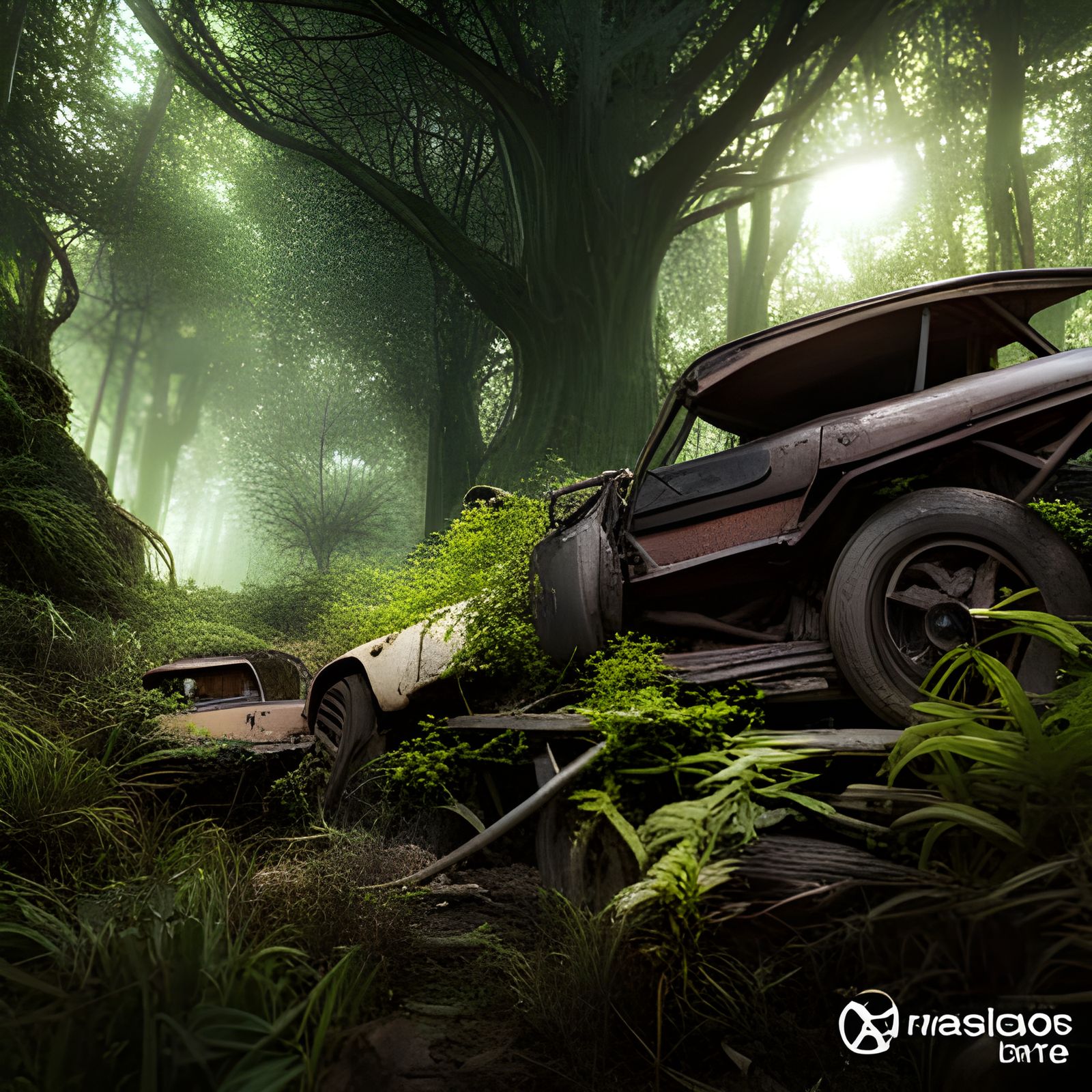 Overgrown Lamborghini Scrapyard in Detailed Matte Painting