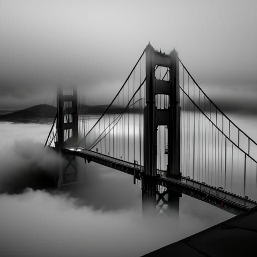 Golden Gate Bridge in Fog: Film Noir Photography