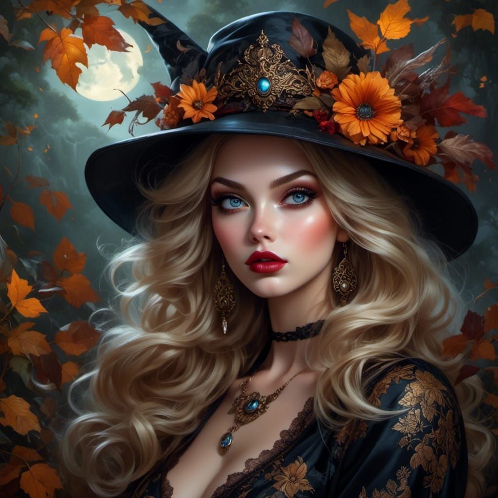 Beautiful Witch in Pin-Up Style Digital Painting
