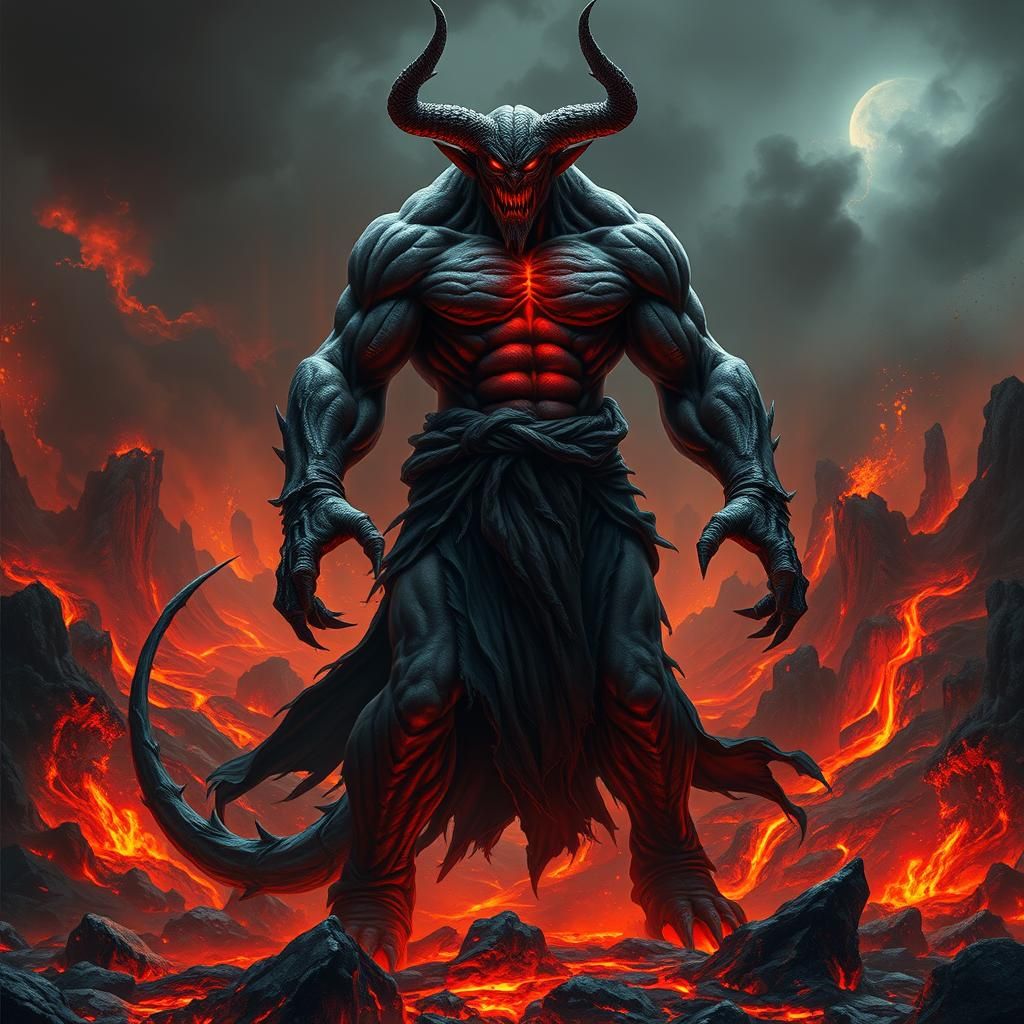 Infernal Demon in Hellish Landscape