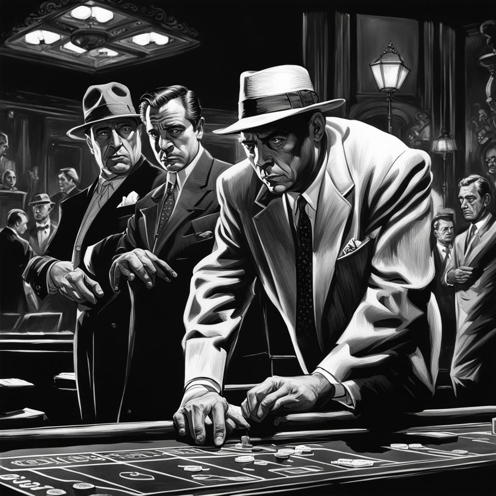 The great detective, casino scene, ultra realistic, black an...