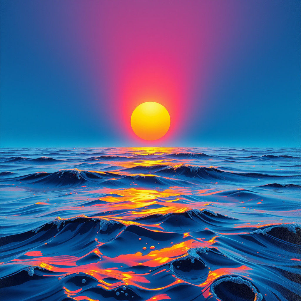 Golden Sunrise Over Ocean Waves in Graffiti Art