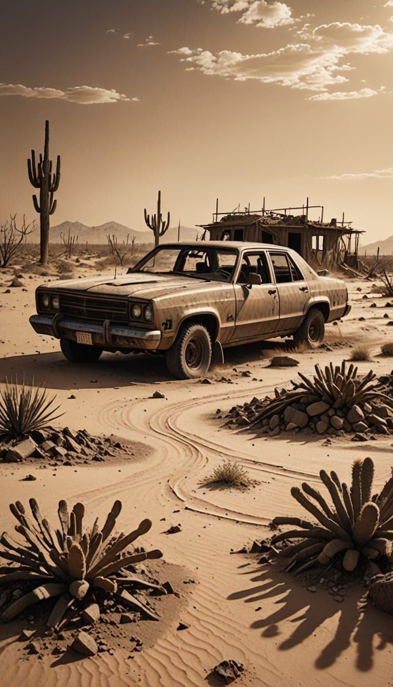 Post-Apocalyptic Desert Wasteland in a Mad Max-Inspired Styl...