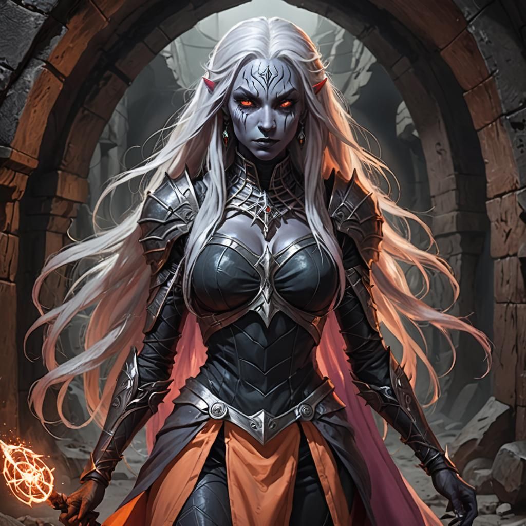 Drow Warrior of Lolth in Hyperreal 3D Anime Style