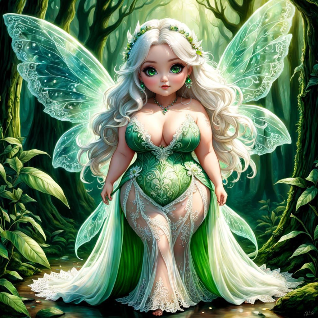 Ethereal Chibi Goddess of the Wild in Diaphanous Gown
