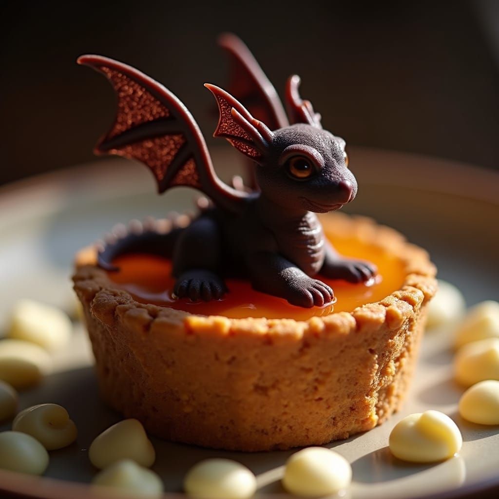 Chocolate Dragon on Sacher Torte: Macro Photography