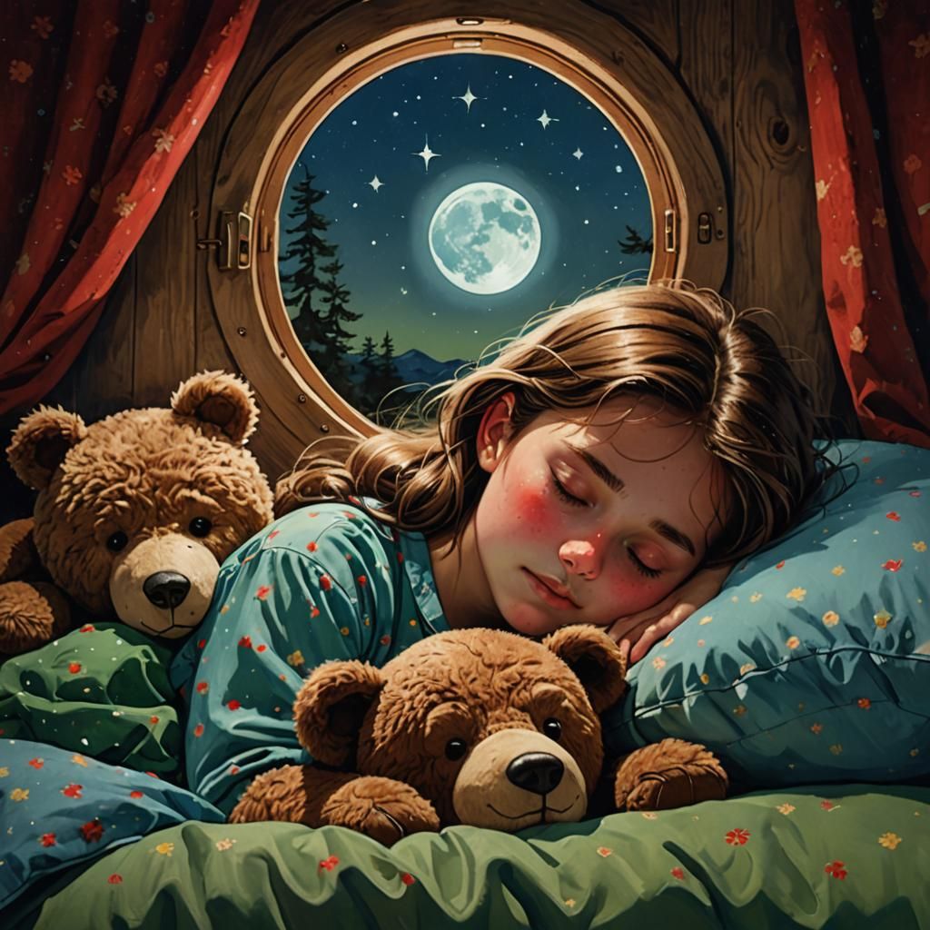 Moonlit Slumber: Girl Sleeping Soundly in Cozy Room