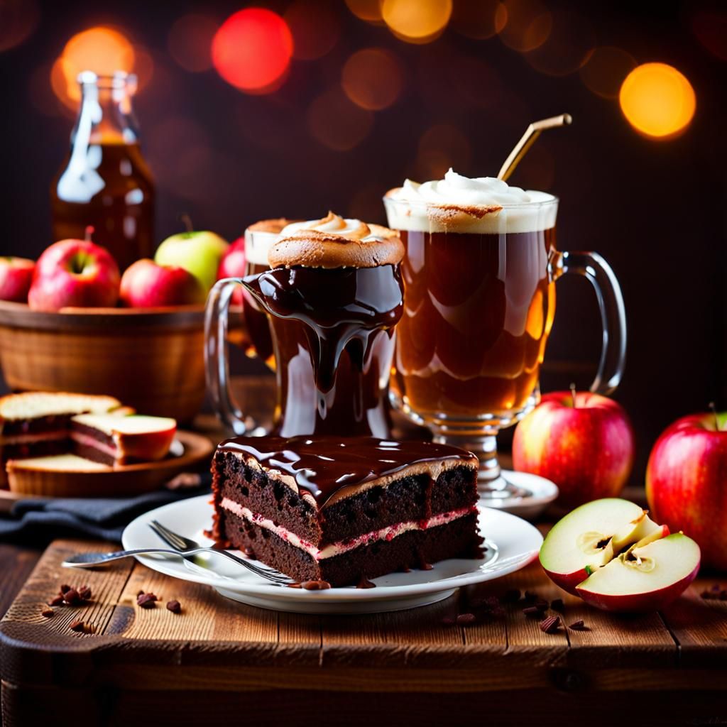 Oktoberfest Still Life with Apple, Cake, and Drink