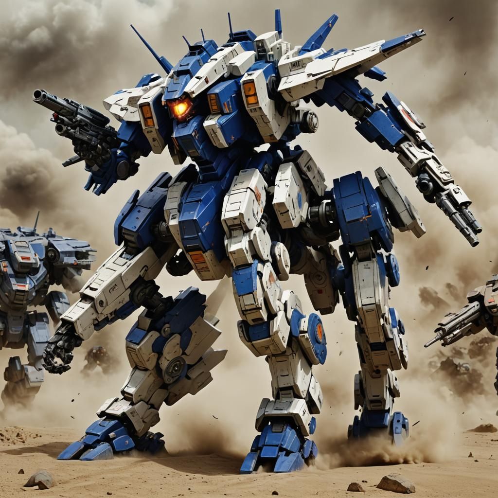 Armored Mech Warrior Rages Through Sandstorm