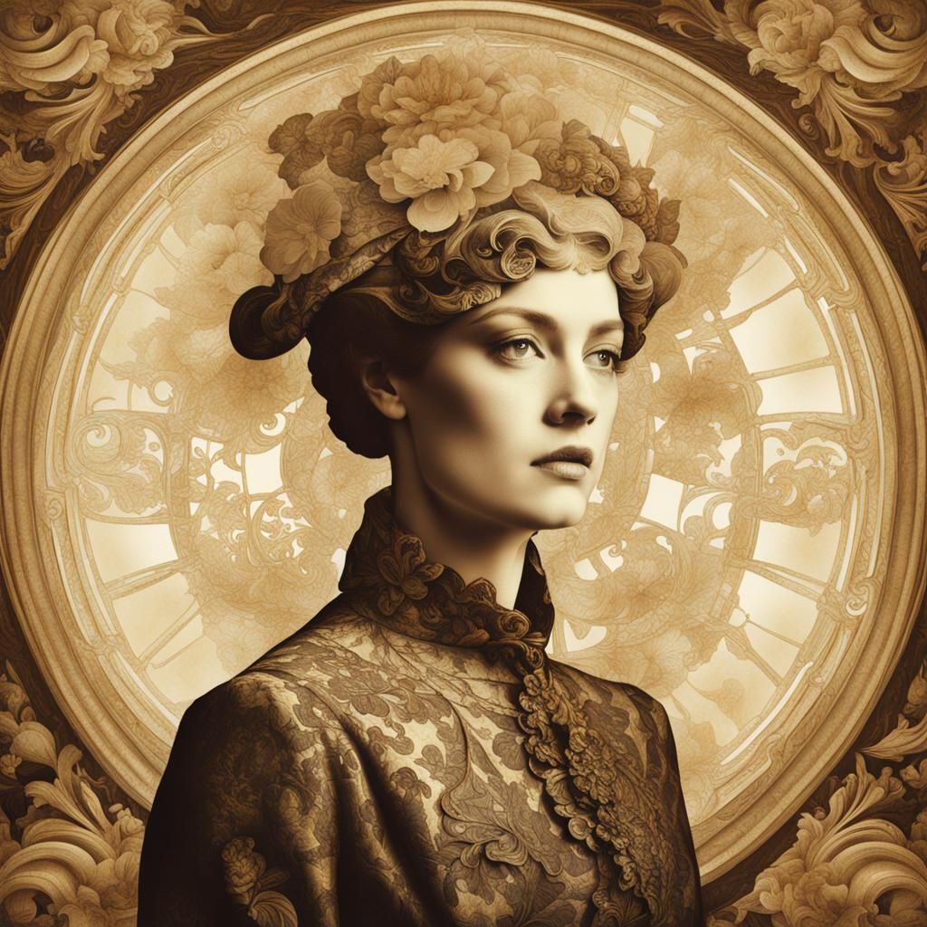 Baroque Art Nouveau Double Exposure of Woman
