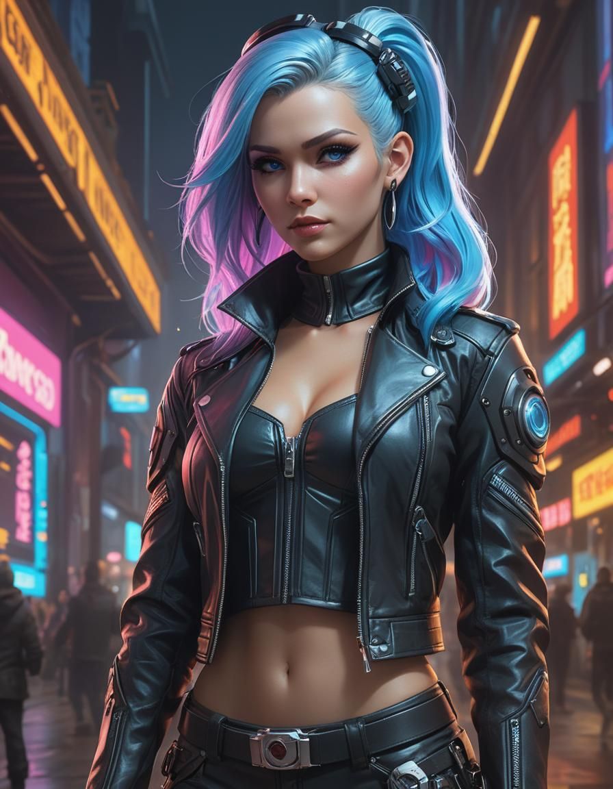 Cyberpunk Trixie Portrait in Leather Jacket