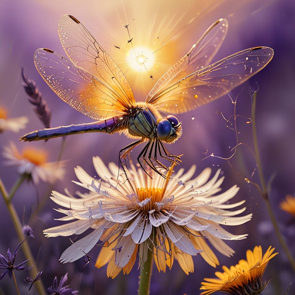 Dreamy Dragonfly and Dandelion in Watercolor