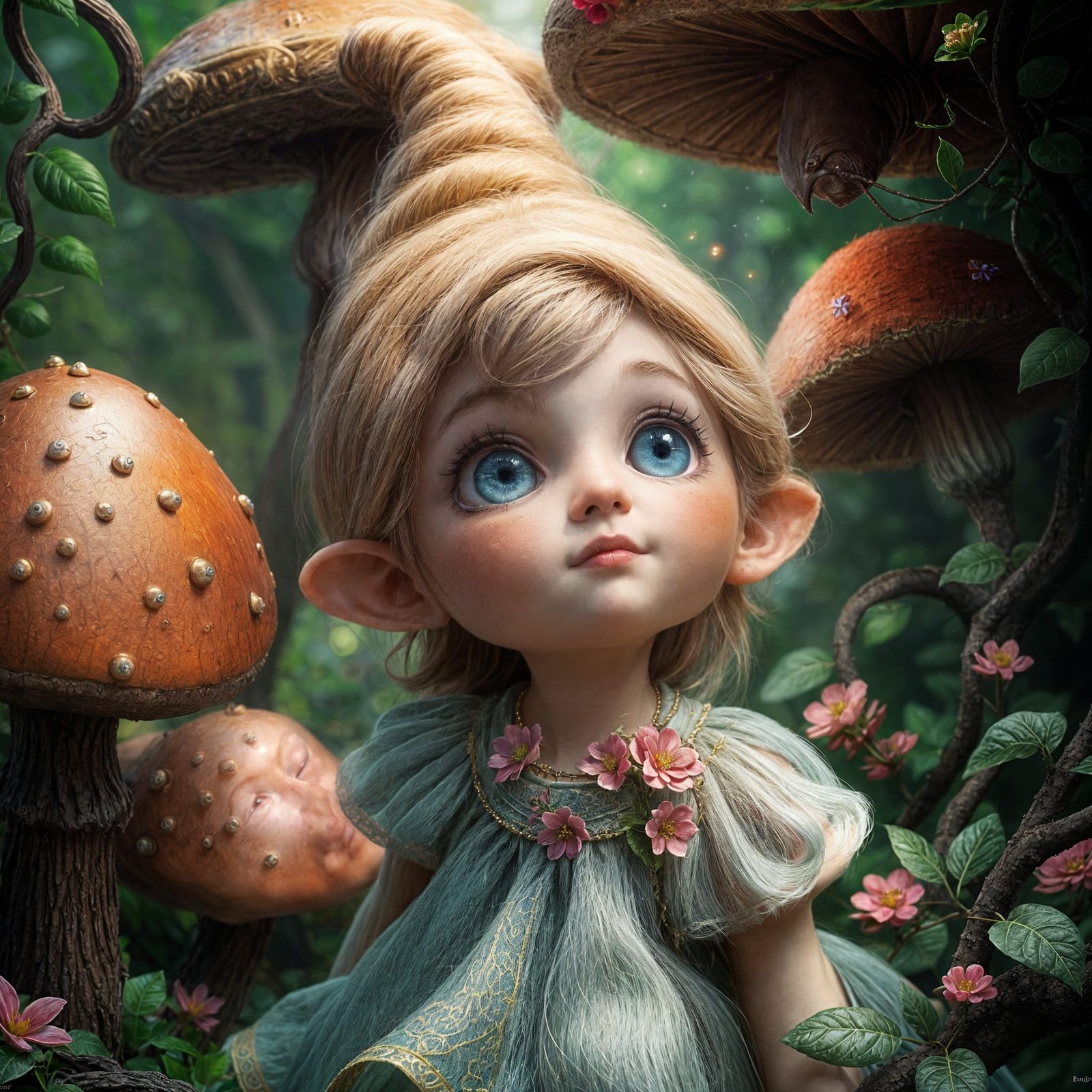 Whimsical Gnome Girl in Mystical Environment