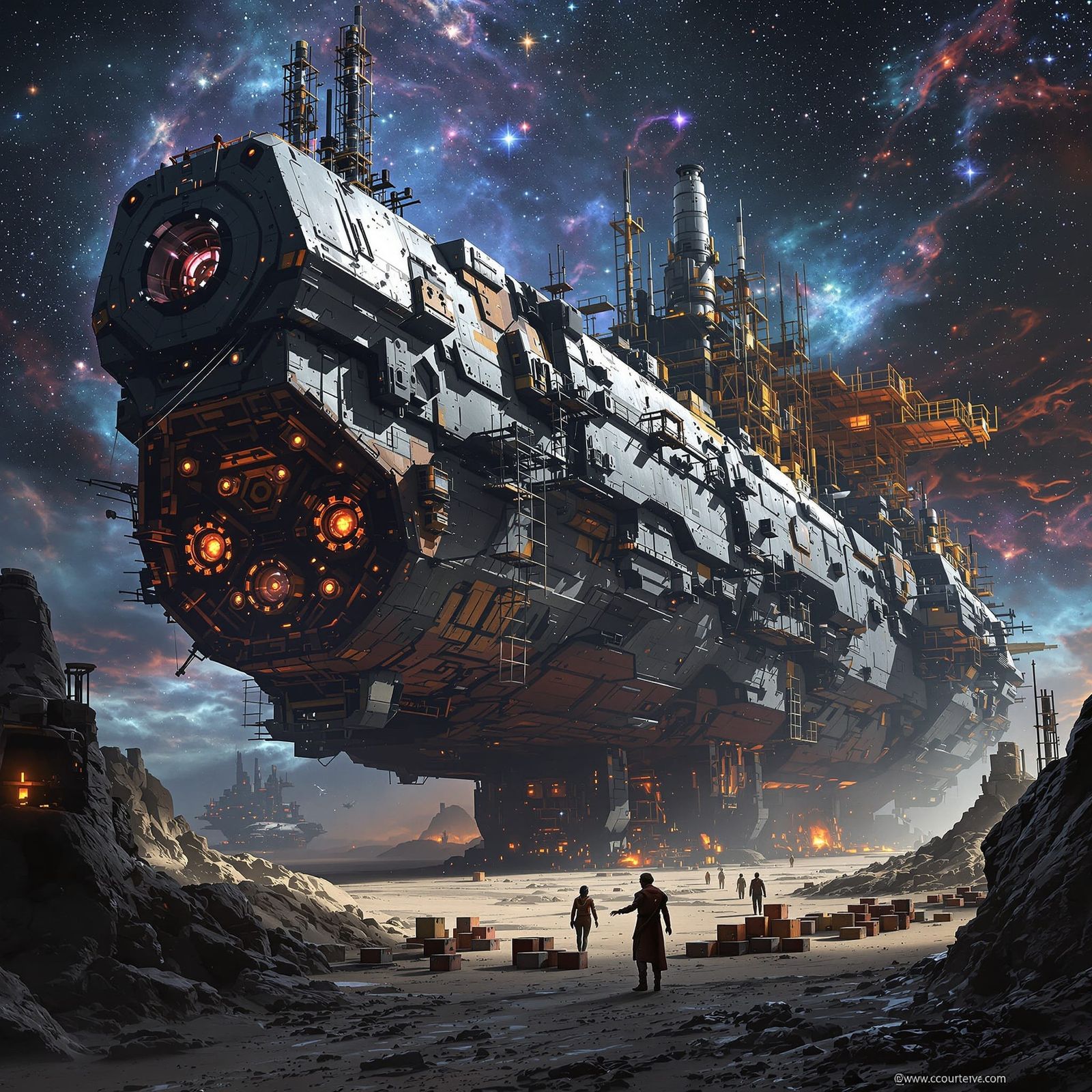 Interstellar Trade Ships in Hyperrealistic Style