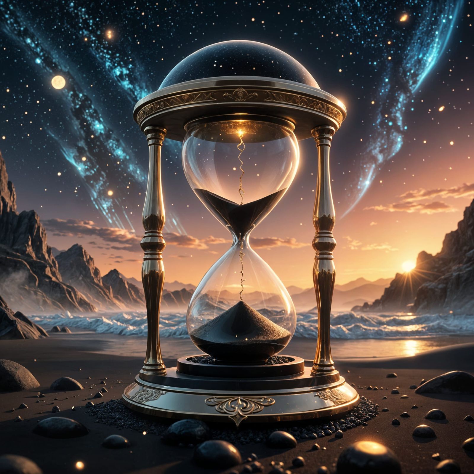 Surreal Cosmic Hourglass in Ethereal Glow