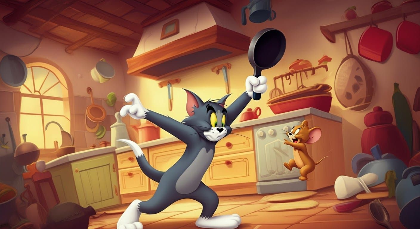 Tom and Jerry's Kitchen Chaos: A Cartoon Illustration