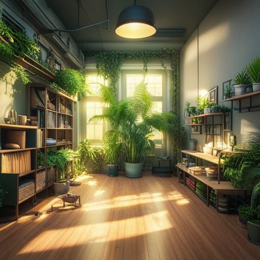 Lush Indoor Garden in Bright 3D Style
