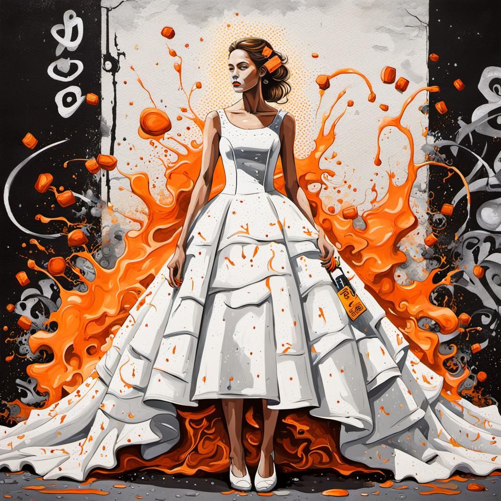 Woman in Wedding Dress: Graffiti Art Style
