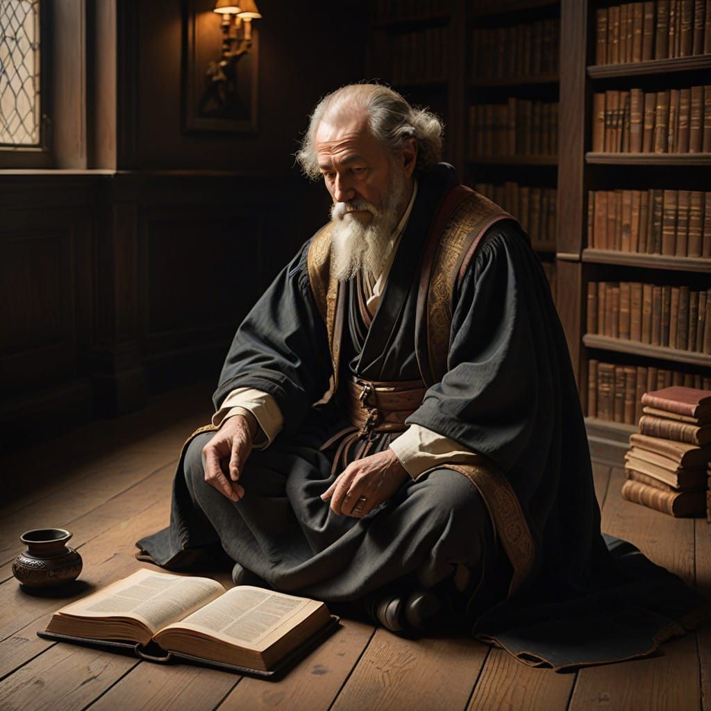 Wisdom in Contemplation: A Serene Philosopher Lost in Though...