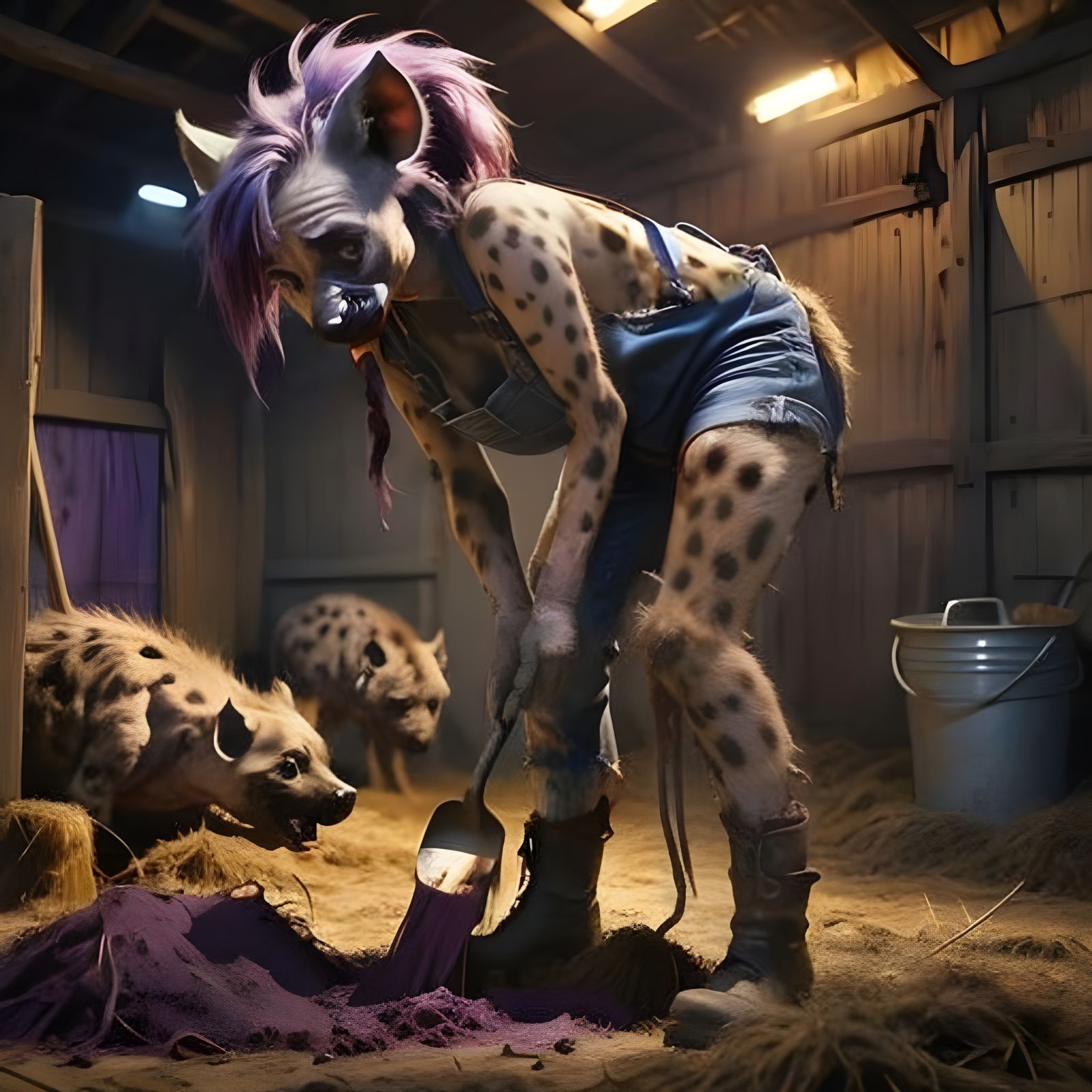 Furry She-Hyena Farmer in Filthcore Masterpiece