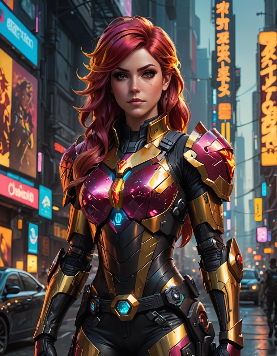 Sunset Shimmer Cyberpunk Armor Portrait in Graffiti Art Styl...