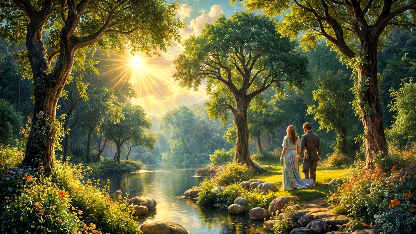 Garden of Eden Masterpiece with Adam and Eve