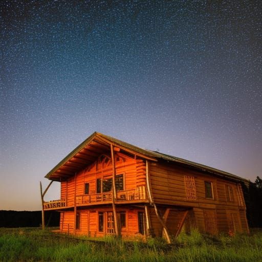 Wooden House in Forest Under Starry Night