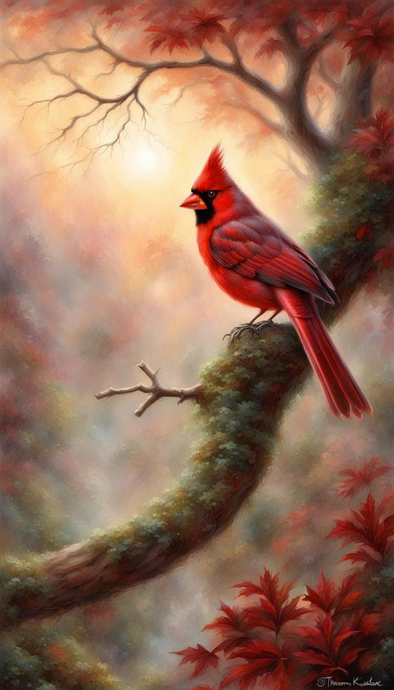 Cardinal in Ethereal Winter Fantasy Landscape