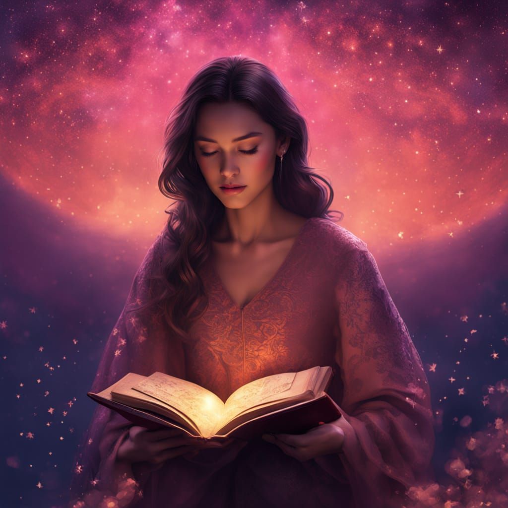 Woman Gazing at Stars While Reading Book