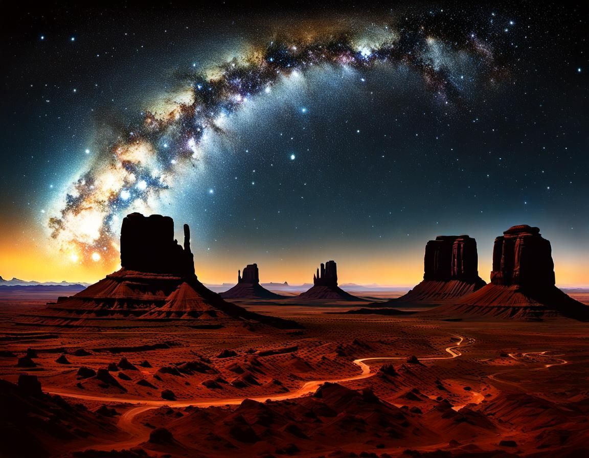Monument Valley Milky Way in Romantic Style
