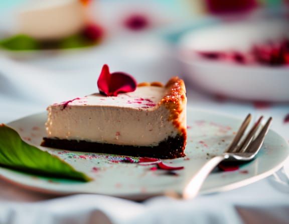 Delicious Cheesecake Slice with Petal Garnish