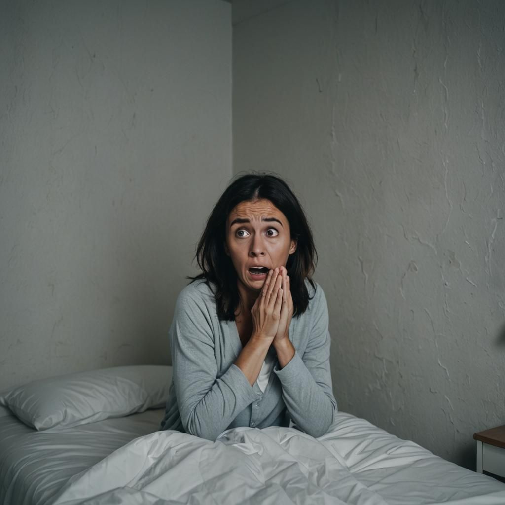 Scared Woman in Bedroom