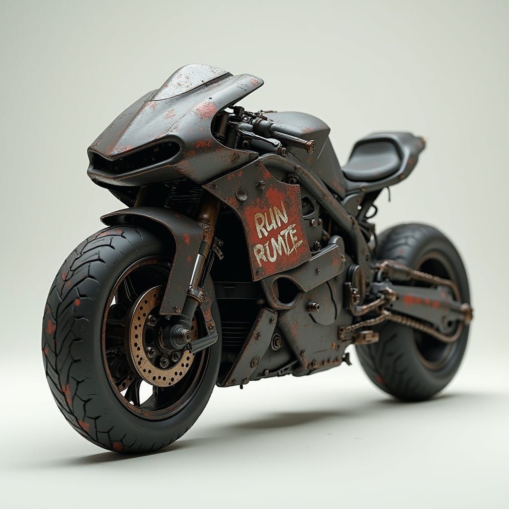 Battle-Hardened Matte Black Hoverbike with Rusty Armor