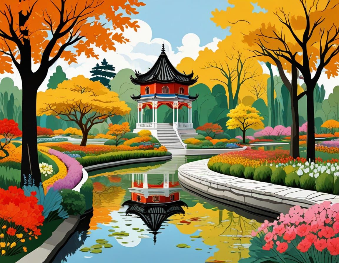 Ethereal Baroque Garden in Vibrant Abstract Landscapes