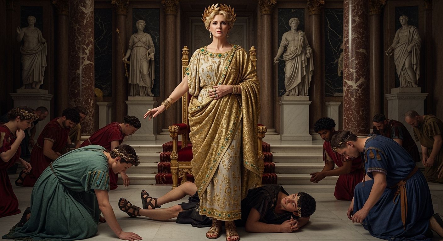 Opulent Roman Empress Tramples Senator in Palace