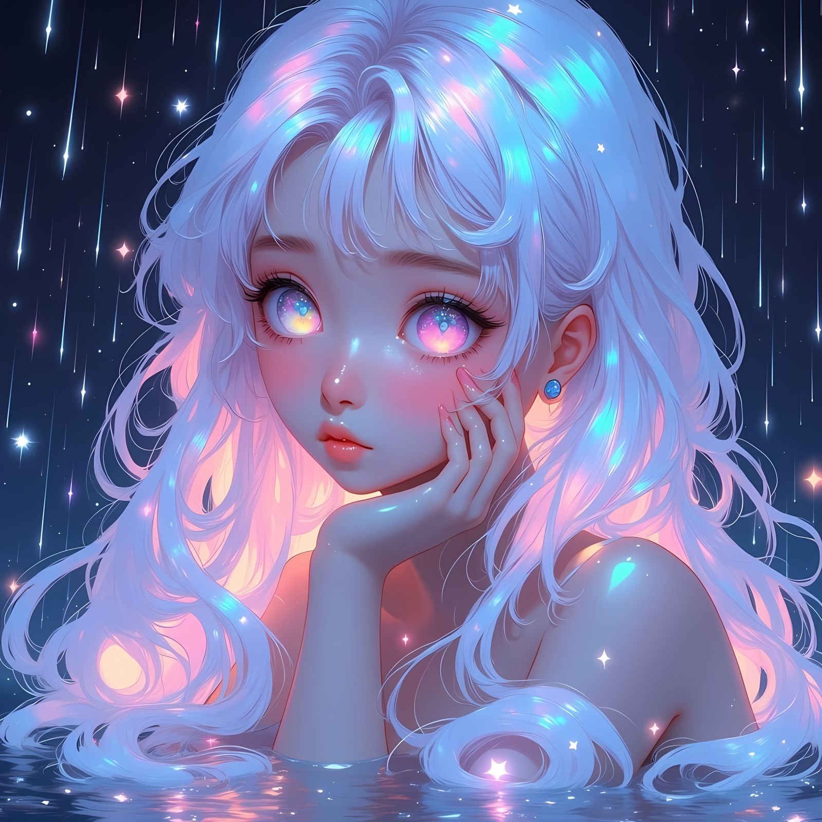 Crying Anime Girl in Rain with Jelly Style