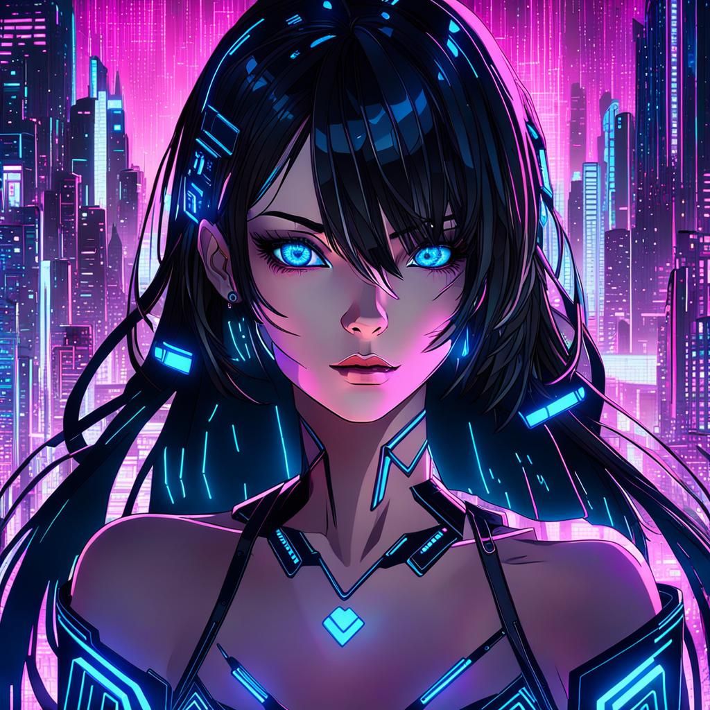 Cyberpunk Anime Girl Shines in Futuristic City
