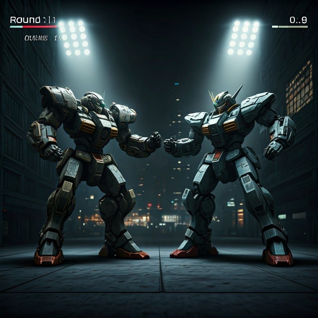 Mecha Dance Battle in Futuristic Cityscape