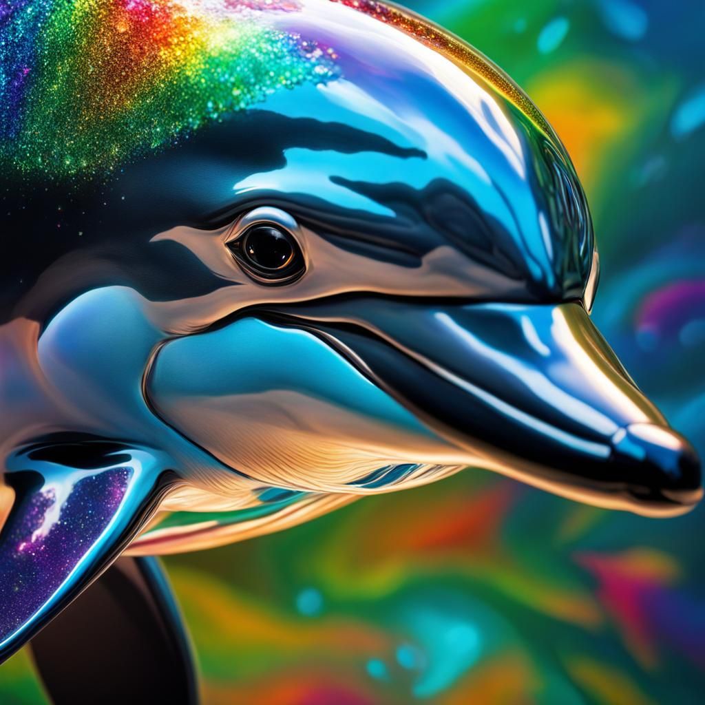 Hyperrealistic Dolphin with Rainbow Sparkle Skin