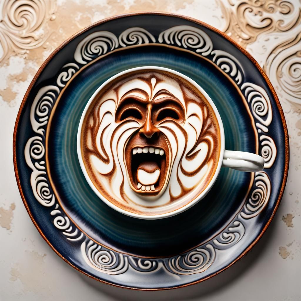 cappuccino with screaming face