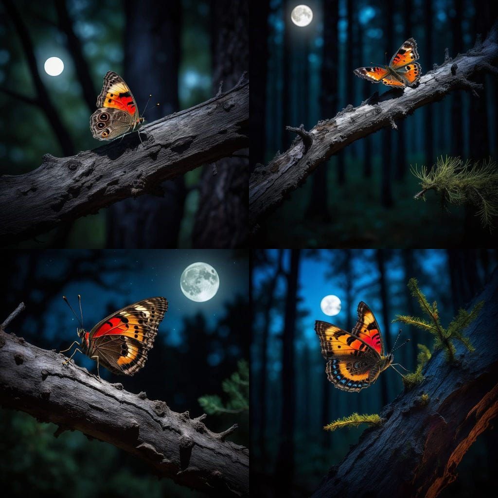 Vibrant Butterfly Illuminates Dark Forest