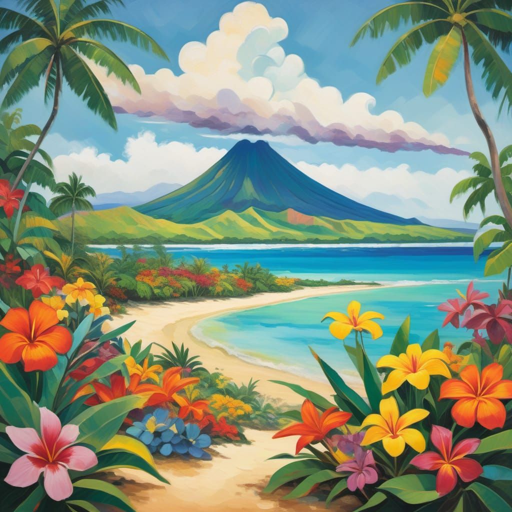 Gauguin-Inspired Tahitian Beach Landscape