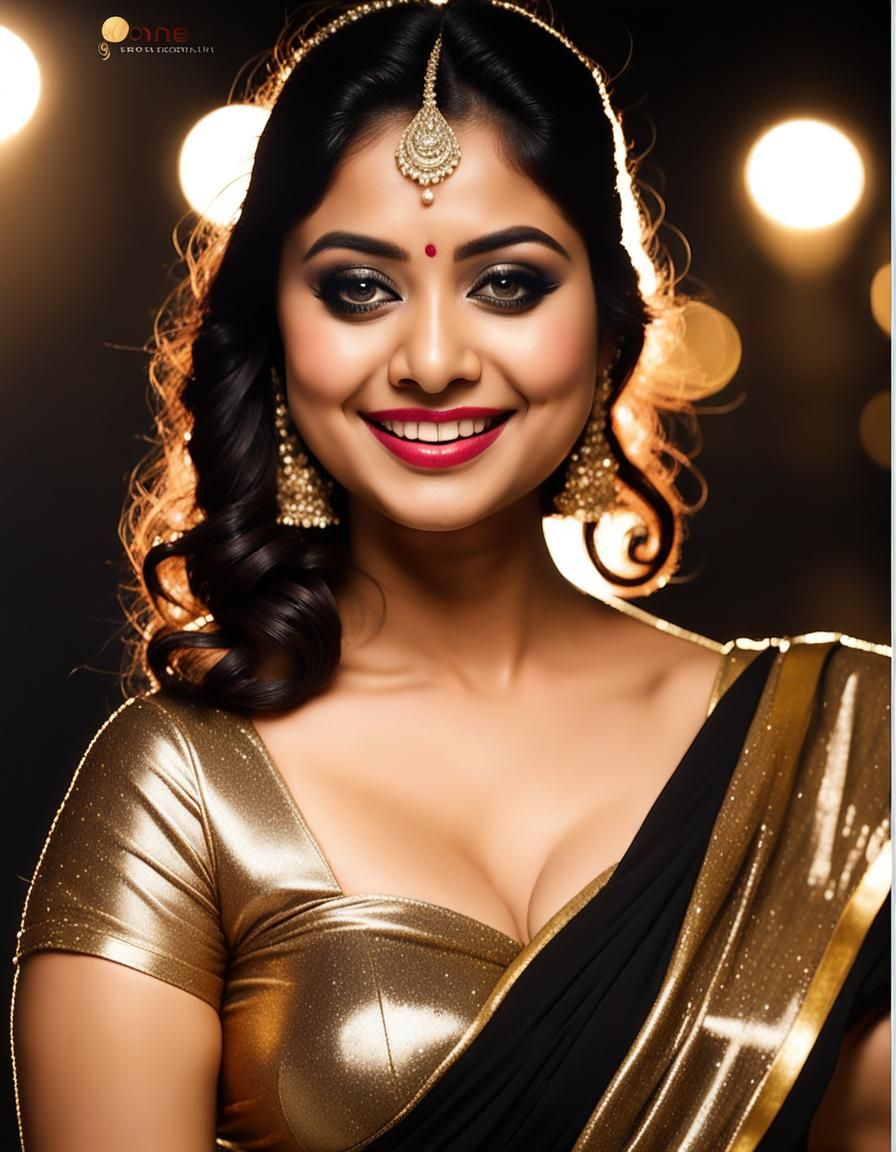 Bangladeshi Actress in Glittering Saree Under Moonlight