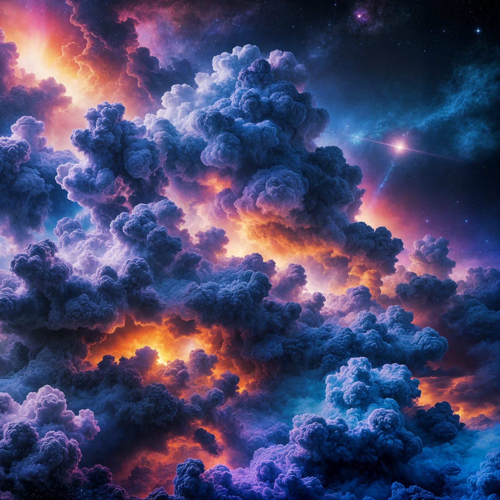Blue and Purple Cosmic Clouds in Watercolor