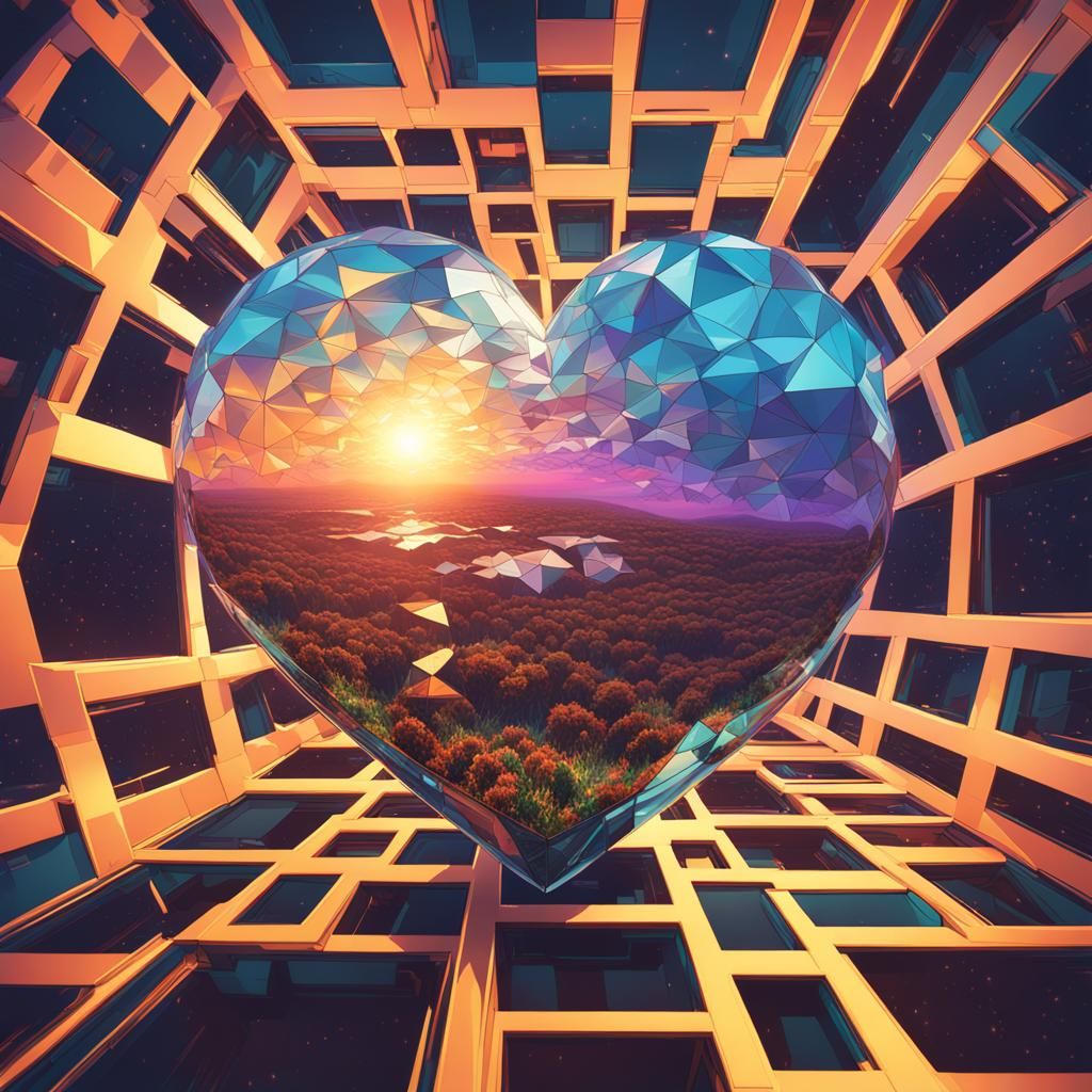 Fractal Glass Heart in Synthwave Style