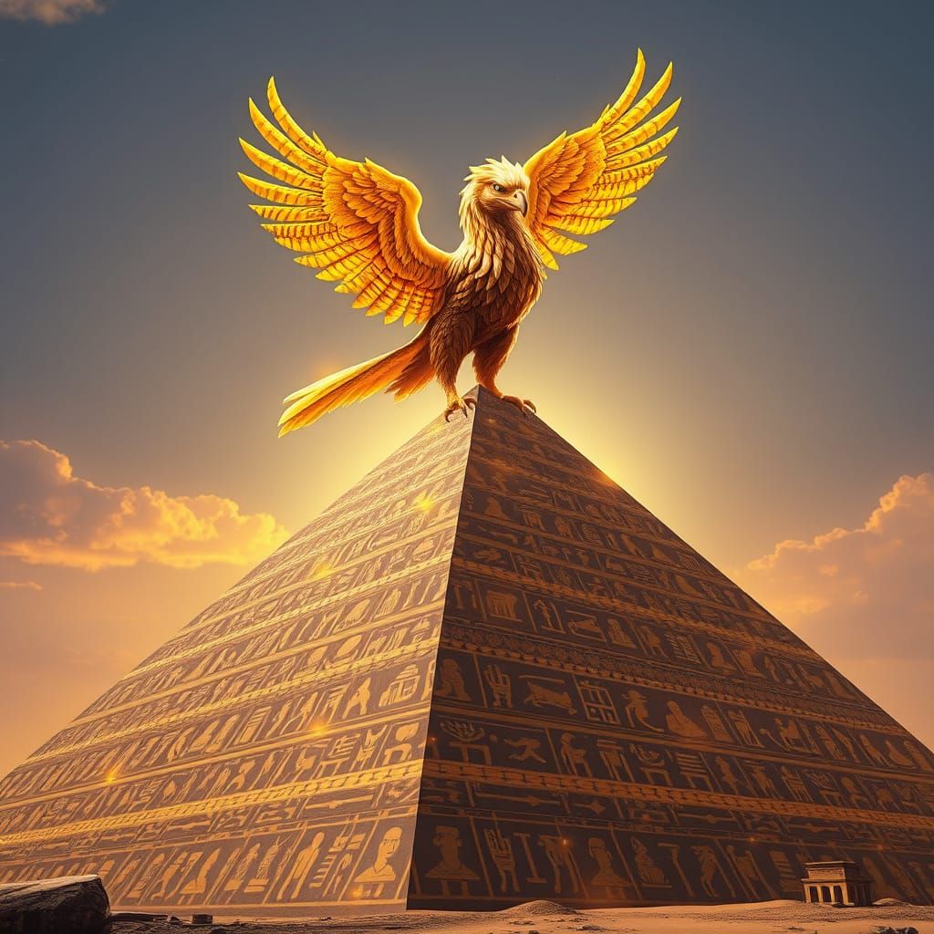 Surreal Griffin Reigns Supreme Over Ancient Hieroglyphic Pyr...