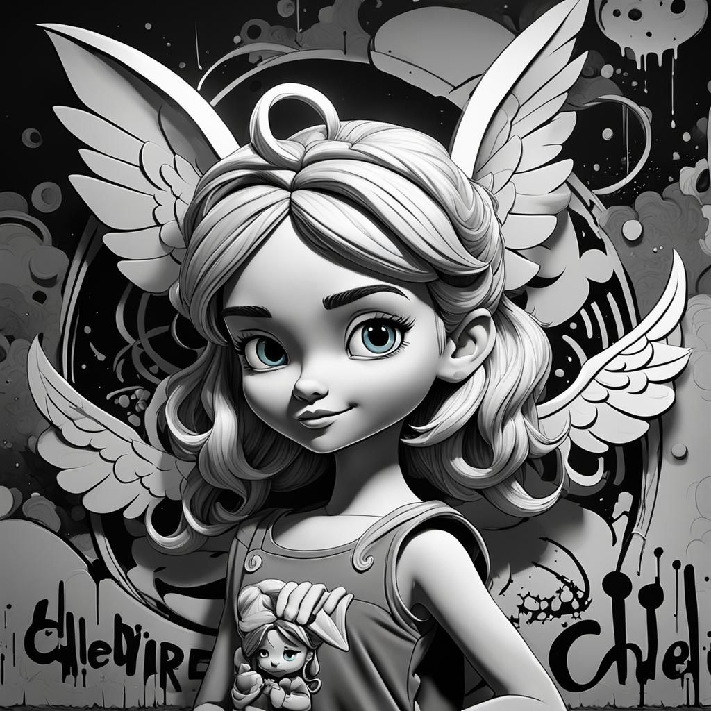 Hip Hop Cinderella in Black and White Graffiti Art