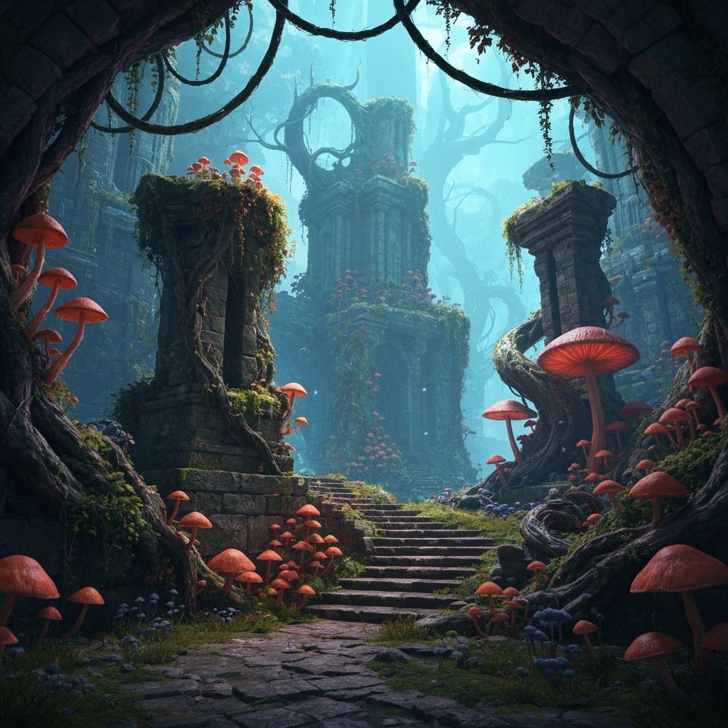 Golden Waterfall in Dark Fantasy Style