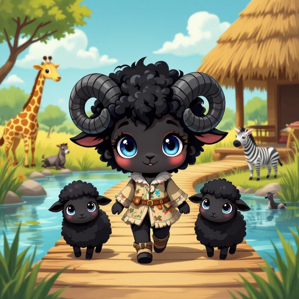 Chibi Ram and Sheep in Savanna Biome